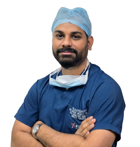 Dr. Likhiteswer Pallagani — Consultant Urologist & Robotic Surgeon at KIMS Hospital, Hyderabad, in surgical attire