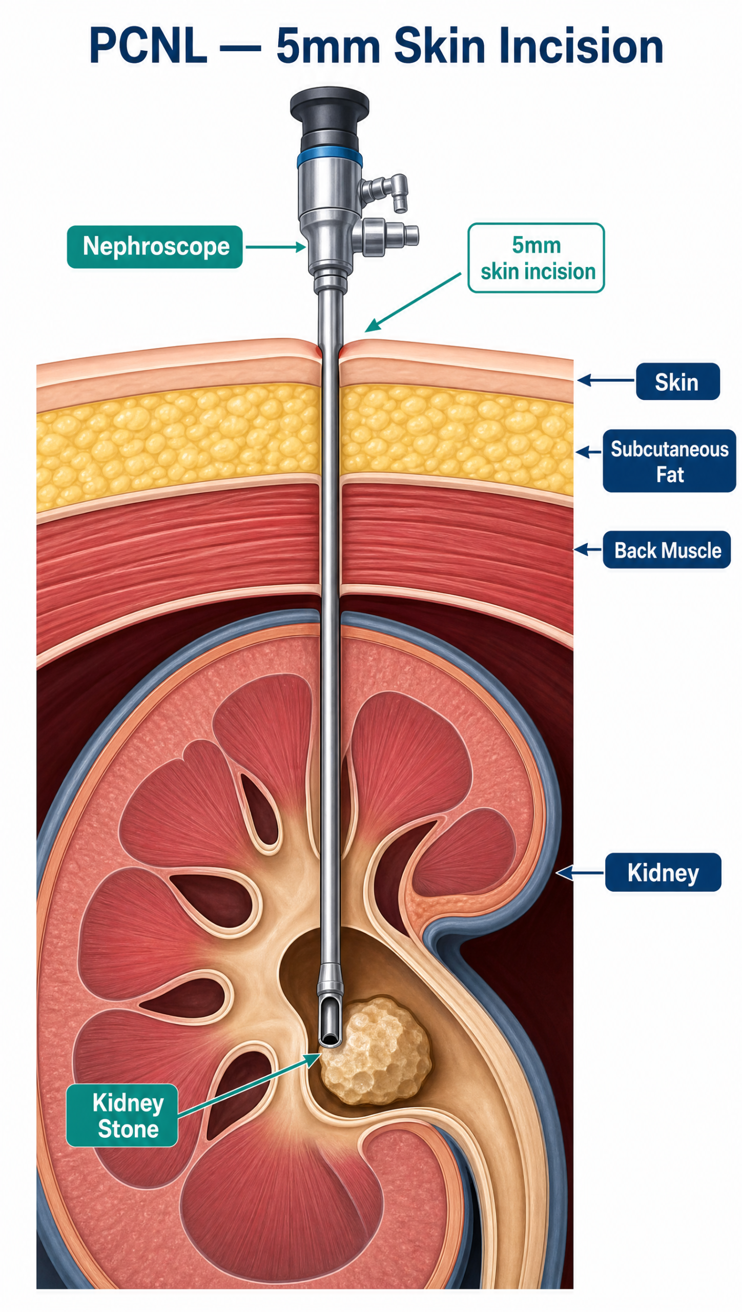 Infographic showing Percutaneous Nephrolithotomy (PCNL) for large kidney stones
