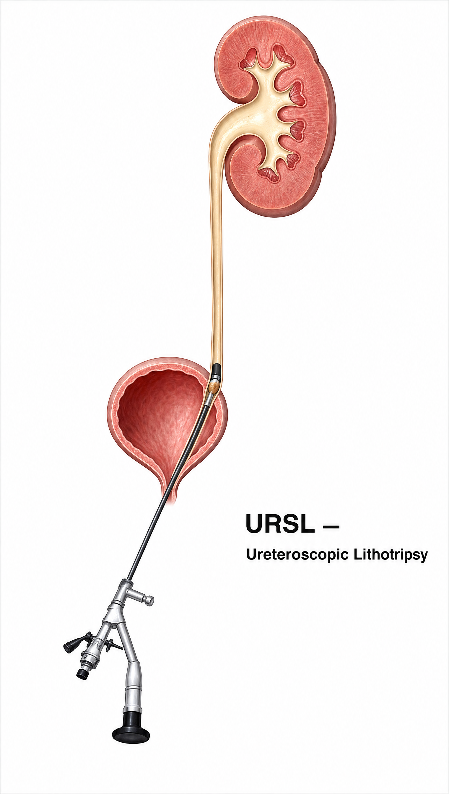 Infographic showing Ureteroscopic Lithotripsy (URSL) for stones stuck in the ureter